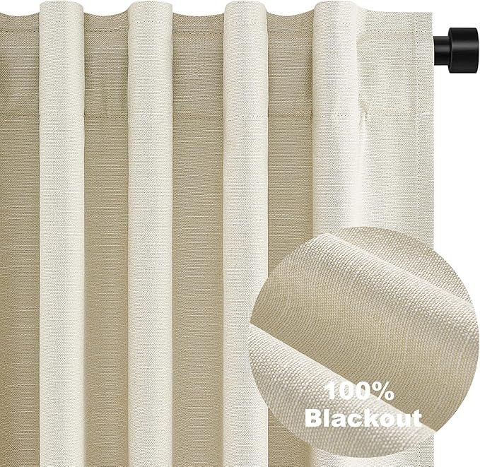 Topfinel Cream White 100% Blackout Curtains 72 Inches Long 2 Panels for Bedroom Natural Linen Heavy Insulated Bay Window Curtains Modern Neutral Drapes for Bedroom Small Window Treatment (W52 x L72)