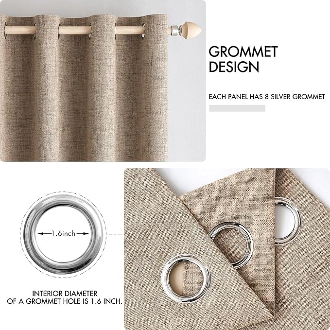MIULEE 100% Blackout Linen Textured Curtains for Bedroom Solid Thermal Insulated Copper Brown Grommet Room Darkening Curtains & Drapes Luxury Decor for Living Room Nursery 42 x 90 Inch (2 Panels)