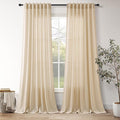 Tan Linen Curtains 96 Inches Long for Living Room Rod Back Tab Vintage Rustic Farmhouse Light Filtering Curtain Burlap Textured Linen Drapes 96 Inch Dinning Room Bedroom 52x96 8FT,2 Panels