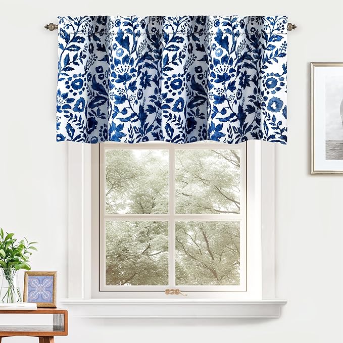 DriftAway Julia Lined Valance Double Layer Thermal Insulated Room Darkening Blackout Valances 3 Inch Rod Pocket Window Valance for Bathroom Living Room 52 Inch by 24 Inch Navy