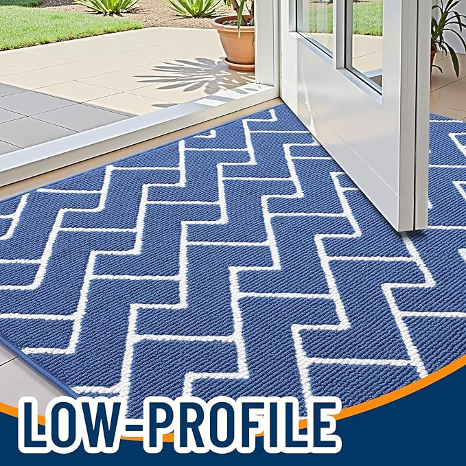 OLANLY Front Door Mat, Non-Slip Rubber Backing, Dirt Resistant and Absorbent, Washable, Easy to Clean Low-Profile Indoor Doormat for Back Door, Entryway, Inside Entrance, 48x32, Navy