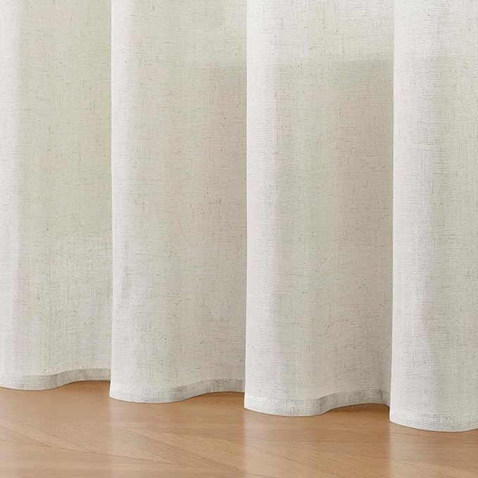 Joydeco Light Filtering Curtains 90 Inch Length for Bedroom, Linen Curtains 90 Inch Length 2 Panels Set for Living Room，White Semi Sheer Drapes 90 Inches Long with Rod Pockets