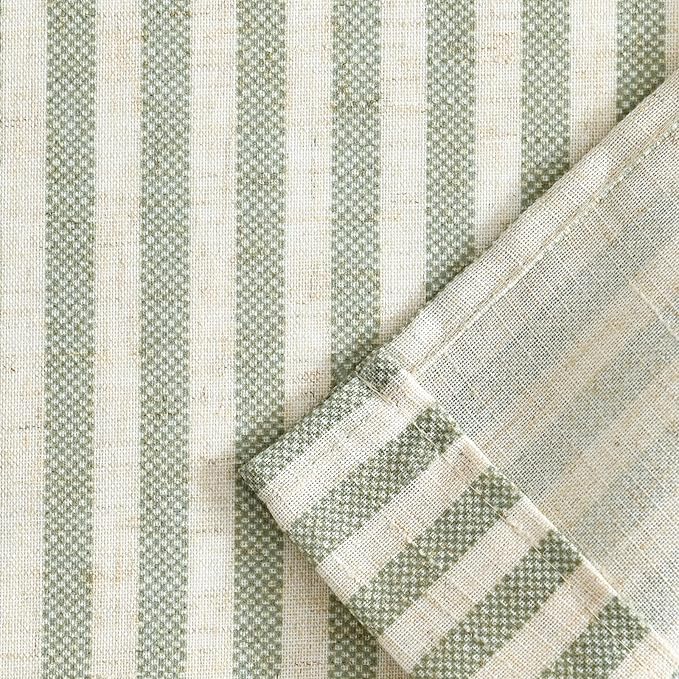 jinchan Tie Up Linen Textured Striped Bow Tie Curtain for Kitchen Bathroom Rod Pocket Pinstripe Valance Window Treatments Ticking Stripe Pull Cord Valance 1 Panel 18 Inch Sage Green on Linen