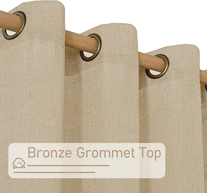 LAMIT Linen Curtains 84 Inches Long for Living Room, Bronze Grommet Linen Light Filtering Window Treatments Semi Sheer Burlap Drapes for Bedroom,2 Panels Set 60 x 84 Inch, Brown