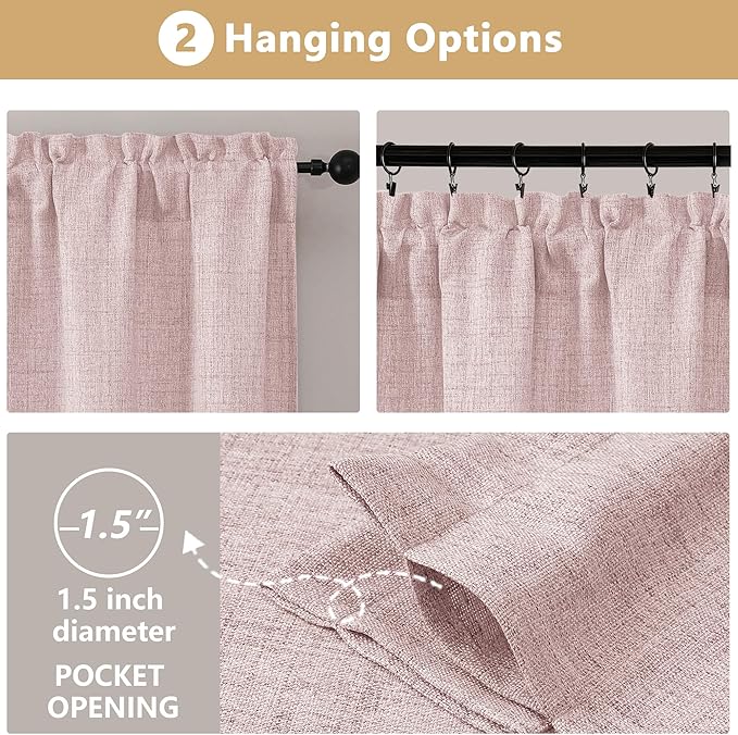 OVZME Blush Pink Valance for Windows, Light Filtering Faux Linen Textured Small Short Valance Kitchen Curtain, Rod Pocket Top Short Window Curtain for Bathroom Basement Farmhouse, 1 Piece, 60Wx14L