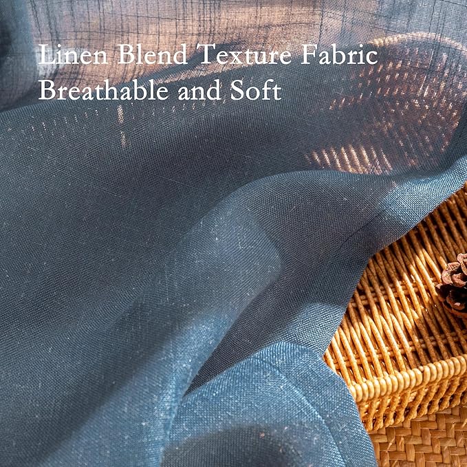 MYSKY HOME Living Room Curtains 90 Inches Long Farmhouse Light Filtering Privacy Curtain Drapes for Patio Door, Linen Look Texture Fabric Bohemian Draperies Soft Touch, 100" Wide, Dusty Blue, 1 Pieces