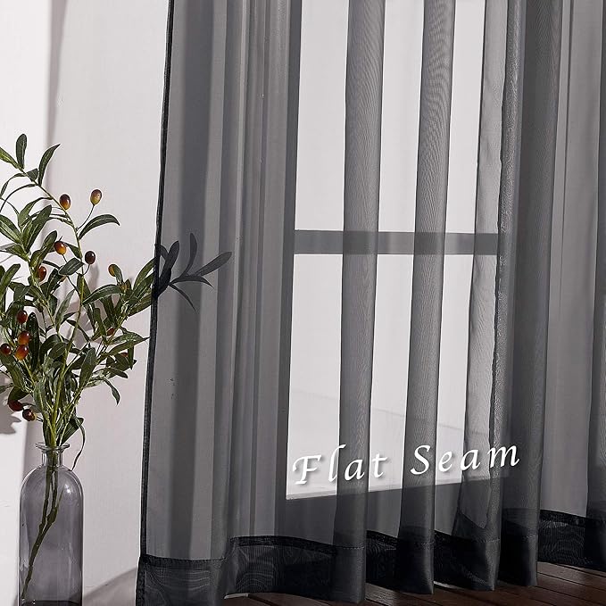 NICETOWN Black Sheer Curtains 90 inches Long, Grommet Voile Textured Hazy Sheer Window Treatments Privacy with Light Filtering for Halloween, W54 x L90, 2 Panels