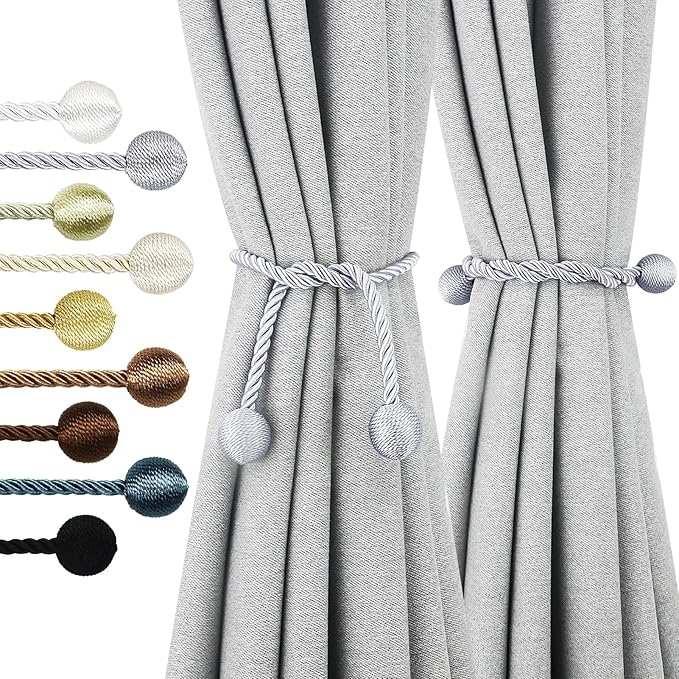 Curtain Tiebacks Outdoor Elegant Decorative Tie Backs Modern Rope Tiebacks for Drapes Window Curtain Holdbacks for Draperies (Grey, 2)