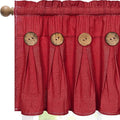 FRAMICS Farmhouse Valance Curtains, Boho Cotton Linen Kitchen Valance, Red Rustic Button Window Valances for Kitchen Bathroom, Country Rod Pocket Valances for Windows Christmas, Red, 52 x 18 Inch