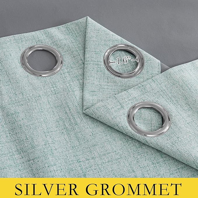 NICETOWN 100% Absolutely Blackout Linen Curtains with Thermal Insulated White Liner, Seafoam Green, 42 inches Wide, 63 inches Length Energy Saving Curtains for Kitchen 2 Panels Set, Vertical Blinds