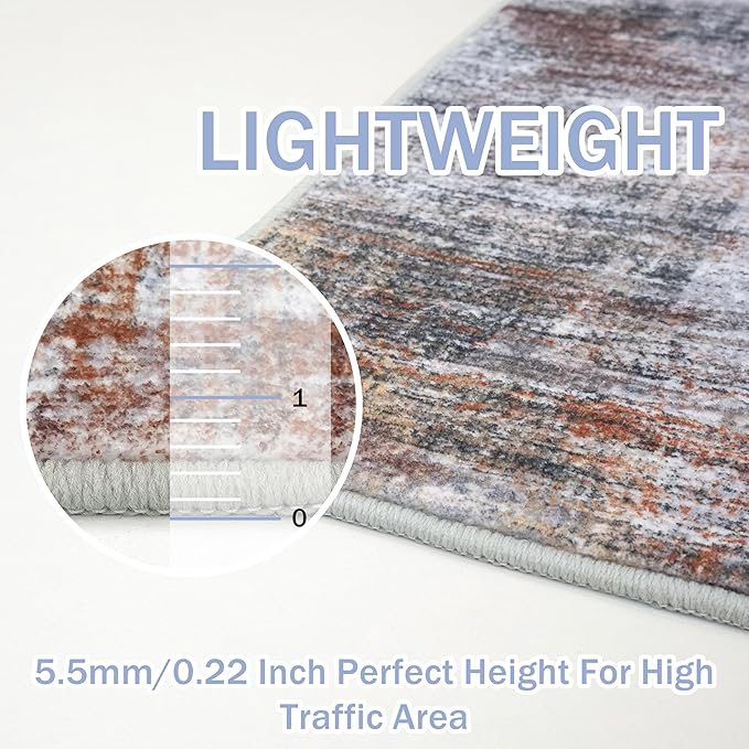 IOHOUZE Abstract Runner Rug 3x20 Ft Extra Long Washable Runners for Hallways, Non Slip Kitchen Runner Printed Faux Wool Entryway Runner Indoor, Modern Abstract Floor Carpet for Hall Stair, Orange Grey