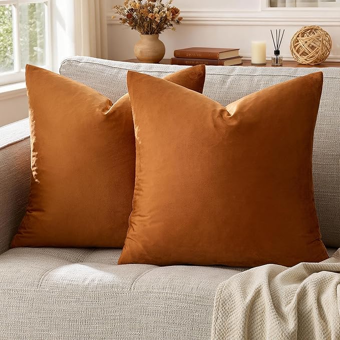 GIGIZAZA Dark Burnt Orange Pillow Covers 16x16 Throw Pillows Velvet Decorative Sofa Couch Pillow Covers Bedroom Cushion Pillowcase