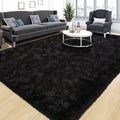Tepook Super Soft Fluffy Rug for Bedroom, Modern Shaggy Fuzzy Kids Rugs for Living Room, Plush Indoor Nursery Home Decor Dorm Carpet with Non-Slip Bottom, Black, 5 X 8 Feet