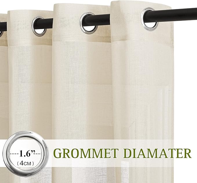 NICETOWN Sliding Door Curtains 100 Inch Extra Wide, Grommet Semi Sheer Linen Curtain and Drape Privacy with Light Filtering Elegant for French Door/Living Room, Beige, W100 x L84, 1 Panel