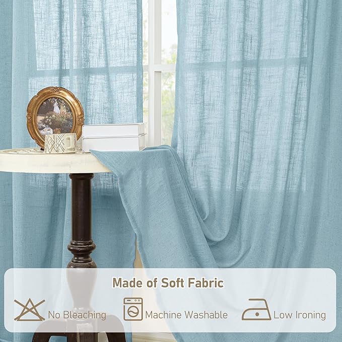 LAMIT Stone Blue 72 inch Linen Curtains for Living Room 2 Panels, Linen Textured Light Filtering Semi Sheer Back Tab and Rod Pocket Panels for Bedroom/Farmhouse, 52 x 72 Inch