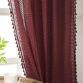 WAZZIO Boho Lace Curtains 84 Inches 2 Panel,Light Filtering Privacy Tassel & Geometry Crochet Semi Sheer Curtain Drapes for Bedroom Living Dining Room,Rod Pocket & Tassel,Burgundy Red