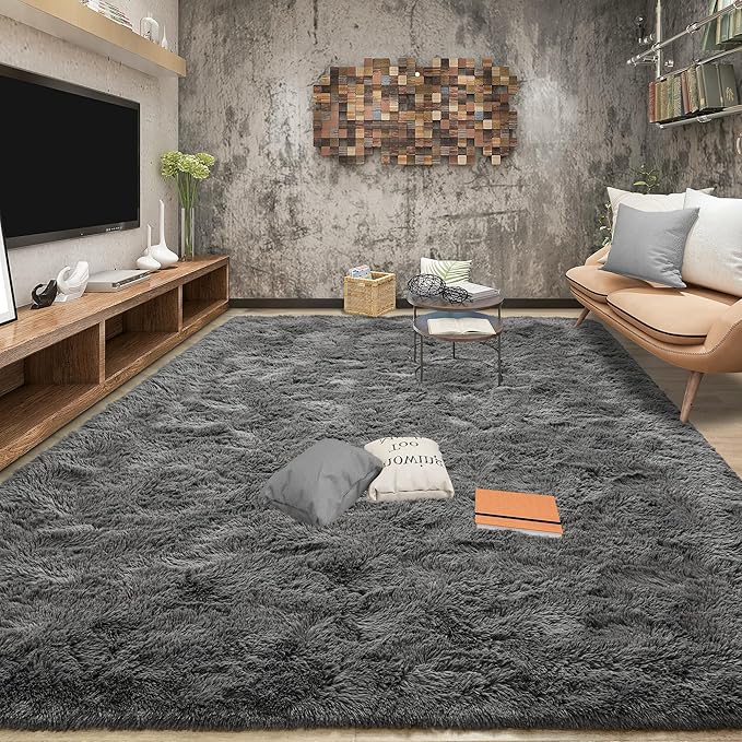 Tepook Soft Fluffy Rugs for Bedroom, 4x6 Area Rug for Living Room, Modern Shaggy Room Rug for Kids Boys Girls, Plush Throw Rugs Indoor Nursery Home Decor Rug with Non-Slip Bottom, Dark Grey