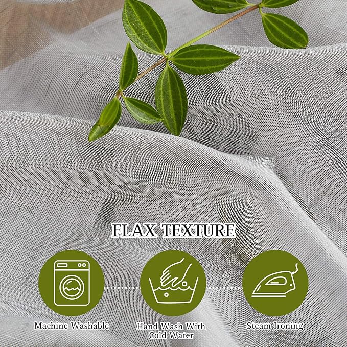 NICETOWN Linen Textured Semi Sheer Curtains 72 inches Length, Eyelet Top Bedroom Window Privacy Translucent Light Filtering Flax Sheer Drapes for Guest Room, 52 inches Wide, 2 Panels, Grey