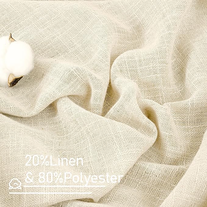 LAMIT Short Window Linen Curtains 36 Inch Length 2 Panels, Beige Light Filtering Panels Back Tab and Rod Pocket Neutral Drapes for Bathroom/Loft Room, 34 x 36 Inch