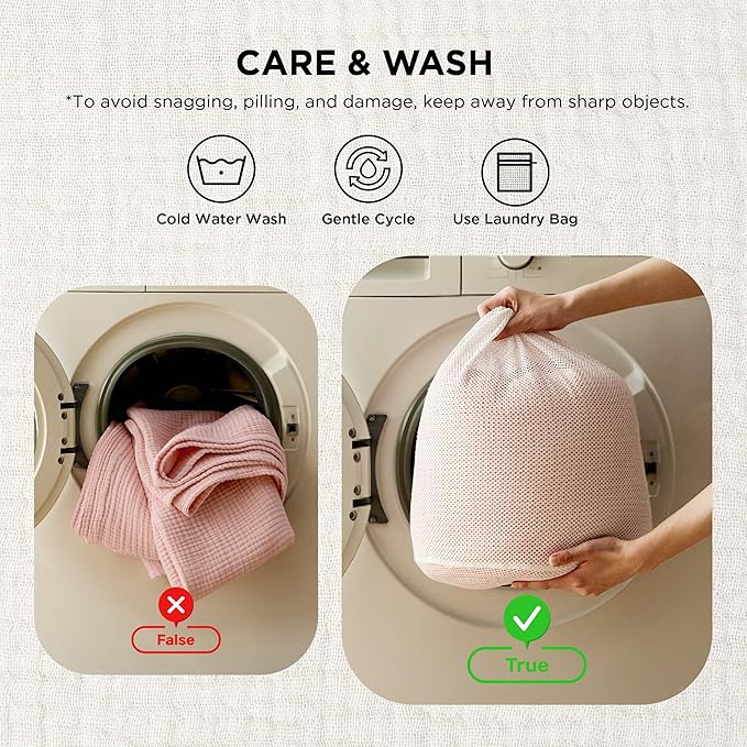Bedsure 100% Cotton Muslin Blankets for Adults Large Throw 50x70 Inches - 4-Layer Breathable and Lightweight, Soft Boho Gauze Muslin Cotton Blanket for Couch Decor Travel Summer, Pink