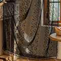 WAZZIO Boho Lace Curtains 84 Inch -Vintage Victorian Sheer Panel Drape Floral Pattern & Tassel Light Filtering Privacy for Bedroom Dining Living Room,Black Gothic Halloween Decor,2 Panels,W52 x 84L
