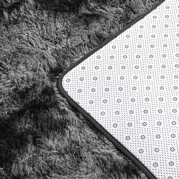 Deerhoo Large Shag Area Rugs 5 x 8, Tie-Dyed Plush Fuzzy Rugs for Living Room, Ultra Soft Fluffy Furry Rug for Bedroom, Indoor Carpet Nursery Rugs for Kids Room Home Decor, Dark Grey