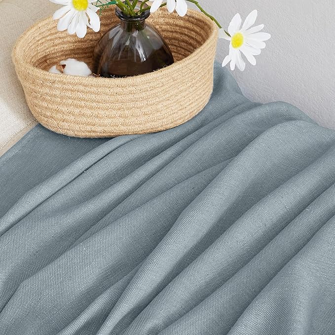 NICETOWN Linen Blend Mist Blue Curtains for Living Room, Rod Pocket & Back Tab Flax Burlap Window Treatments Semi Sheer Privacy with Light Filtering Drapes for Bedroom, W52 x L84, 2 Panels