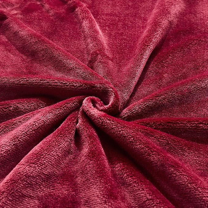 TASTHROW Large Flannel Fleece Throw Blanket, 50×70 Inch - Cozy Lightweight Thick Blanket - All Seasons Suitable for Women, Men and Kids (Burgundy)