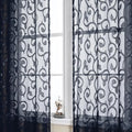 OWENIE Furman Sheer Curtains 84 inches Long for Bedroom Living Room 2 Panels Set, Clip Jacquard Solid Navy Blue Semi Sheer Curtains, Light Filtering Rod Pocket Privacy Window Curtains, 40Wx84L inch