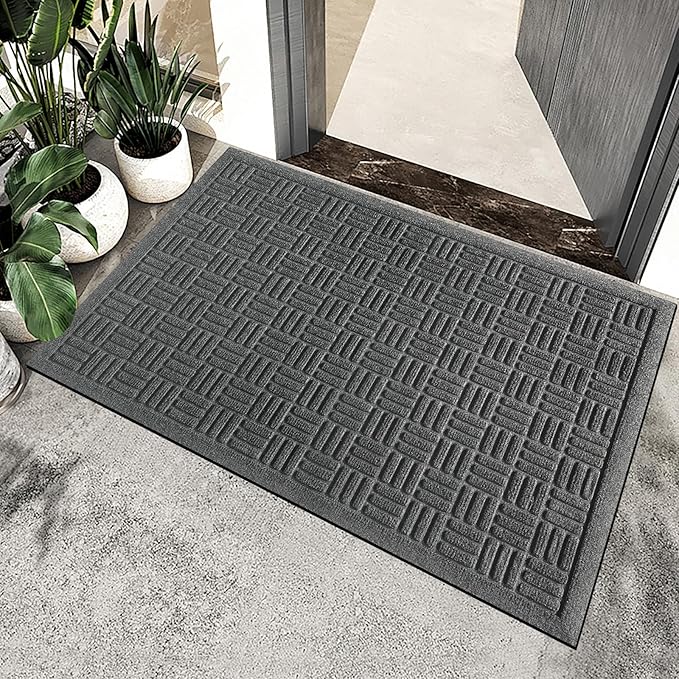 Mibao Front Door Mat Indoor Outdoor Entrance, Dirt Trapping Waterproof All-Season, All-Weather Doormat, Non-Slip Durable Natural Rubber Low Profile Easy Clean Patio Entrance Mat, 47" x 31.5", Grey