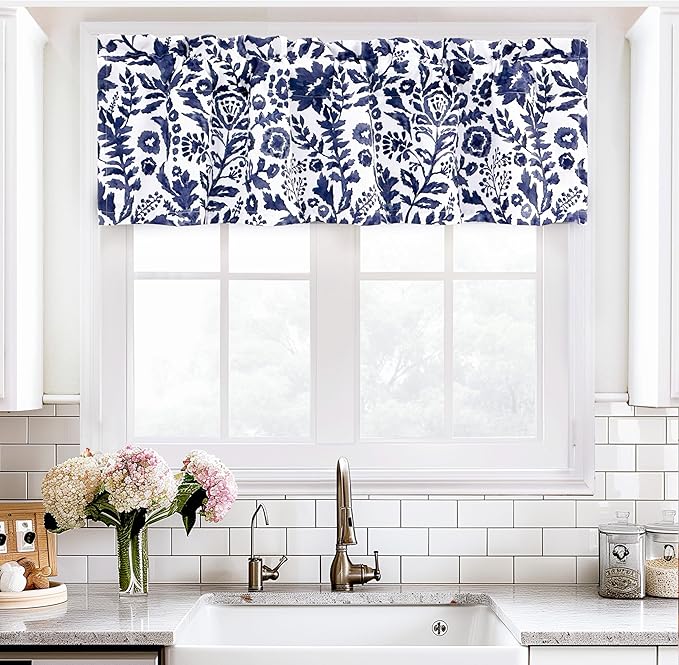 DriftAway Julia Lined Valance Double Layer Thermal Insulated Room Darkening Blackout Valances 3 Inch Rod Pocket Window Valance for Bathroom Living Room 52 Inch by 14 Inch Navy