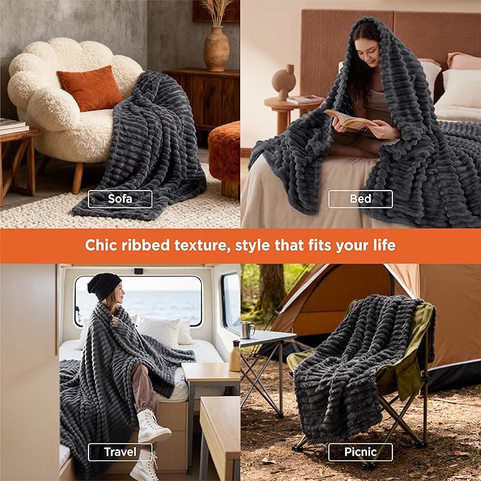 Bedsure GentleSoft Grey Fleece Blanket for Couch - Cozy Soft Blankets for Women, Cute Small Throws for Girls, 50x70 Inches