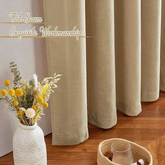 NICETOWN Linen Brown Curtains & Drapes Privacy with Light Filtering, Rod Pocket & Back Tab Flax Linen Burlap Window Treatments Vertical Drapes for Bedroom/Living Room, W52 x L84, 2 Panels