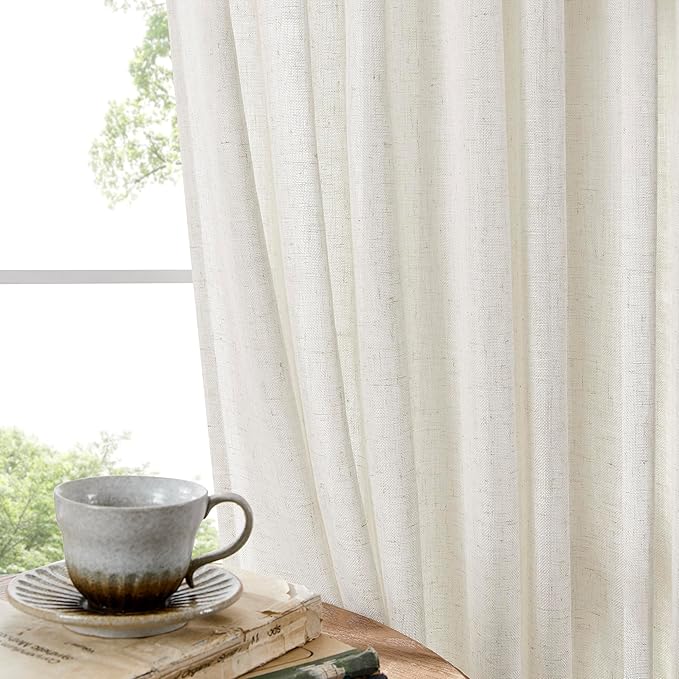 Joydeco Linen Curtains for Bedroom 63 Inch Length 2 Panels Set,37 Inch Wide Light Filtering Curtains for Living Room, Off-White Curtains with Back Tab & Rod Pockets (37x63 inch, Off-White)