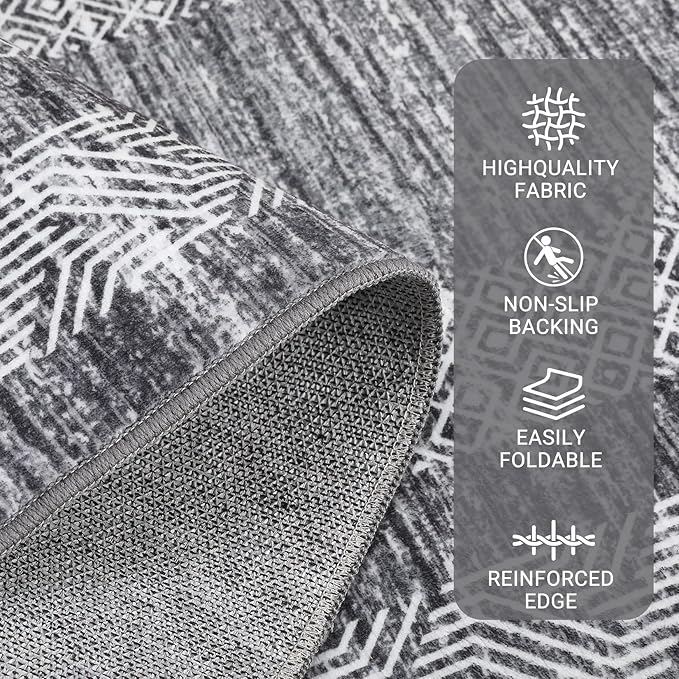 Washable 2.5x10 Kitchen Runner Rug, Easy Clean Geometri Rugs for Hallway Entryway, Indoor Outdoor Non Slip Rug Farmhouse Morden Carpet Door Mat Area Rug for Laundry Room Grey