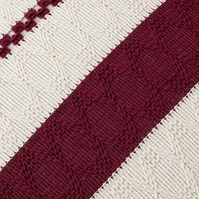 Fancy Homi Set of 1 Burgundy Boho Decorative Throw Pillow Covers 20x20 Inch for Couch Bed Sofa, Aesthetic Modern Farmhouse Christmas Room Decor, Soft Cotton Cute Textured Wind Red Cushion Case