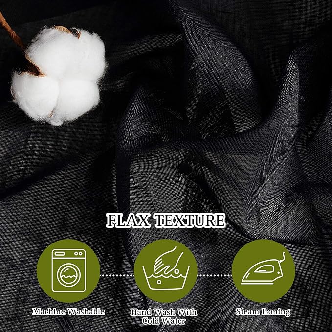 NICETOWN Black Semitransparent Sheer Curtains for Windows, Grommet Linen Blend Flax Durable Sheer Window Drapes Privacy Light Reducing Panels for Bedroom/Guest Room, W52 x L63, 2 Panels