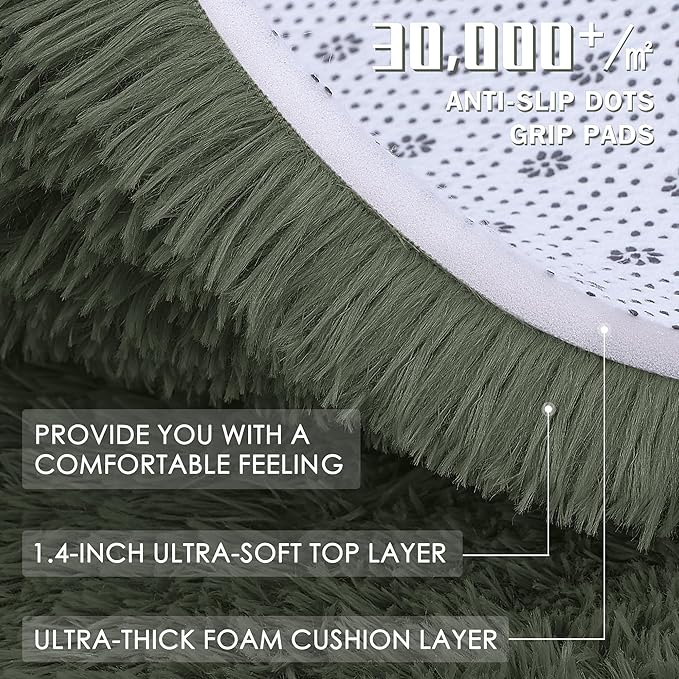 OLANLY 2x6 Machine Washable Runner Rugs for Hallway, Soft Fluffy Shaggy Bedside Rugs for Bedroom, Living Room, Indoor Floor Carpet for Kids Girls and Boys, Home Decor Aesthetic, Olive Green