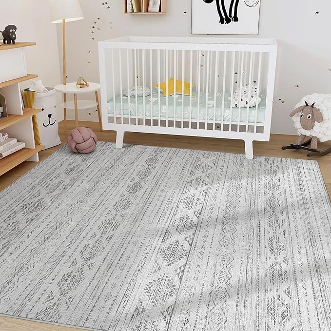 Nakagishi 5x8 Area Rugs Living Room: Washable Boho Large Neutral Soft Farmhouse Rug Stain Resistant Modern Indoor Floor Non-Slip Carpet for Bedroom Nursery Kids Office Dining Room Dorm - Dark Grey
