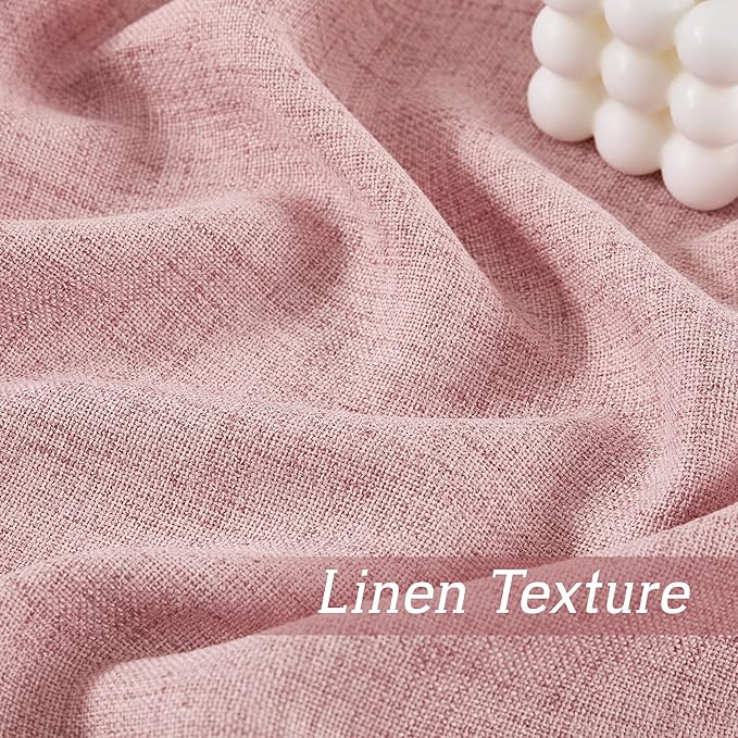 RYB HOME Living Room and Dining Room Curtains and Drapes Linen Sheer, Light Filtering Curtains 102 inches Long, Back Tab/Rod Pocket, Peach Blush, W 52 x L 102 inches, 2 Panels Set