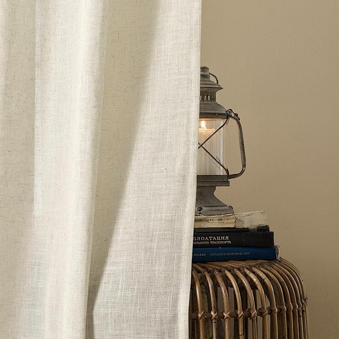 Joydeco Linen Curtains 96 Inch Length 2 Panel Sets,Light Filtering Curtains for Bedroom 100 Inch Wide Living Room Drapes with Back Tabs & Rod Pockets (W100 x L96 Inch, Beige)