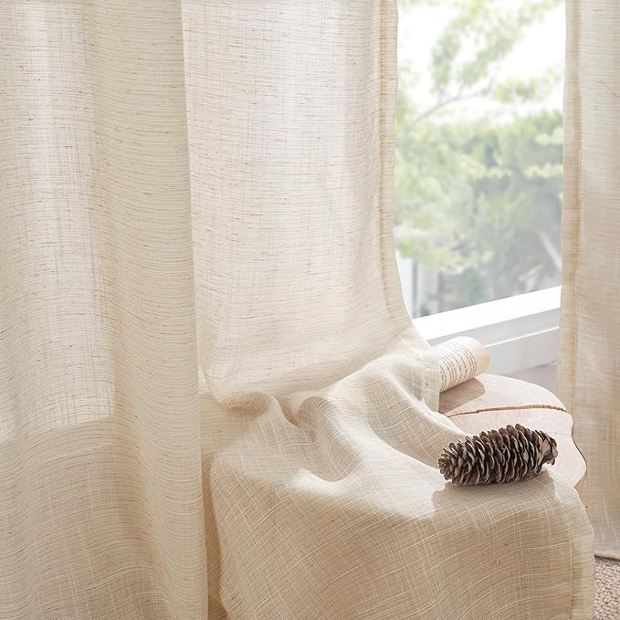 BGment Burlap Linen Farmhouse Kitchen Curtains 36 Inch Length - Half Drapes Light Filtering Semi Sheer with Rod Pocket for Bathroom Cafe Windows Lightweight, 2 Panels Set, 30 X 36 Inch