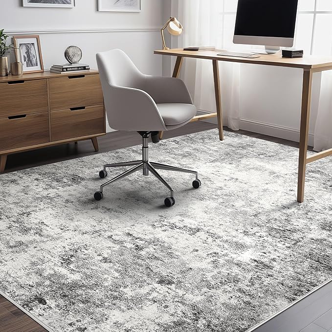 UERMEI 6x9 Area Rug Living Room Rugs - Washable Neutral Modern Abstract Soft Thin Rug Indoor Floor No Slip Rug Carpet for Bedroom Under Dining Table Home Office Decor - Grey