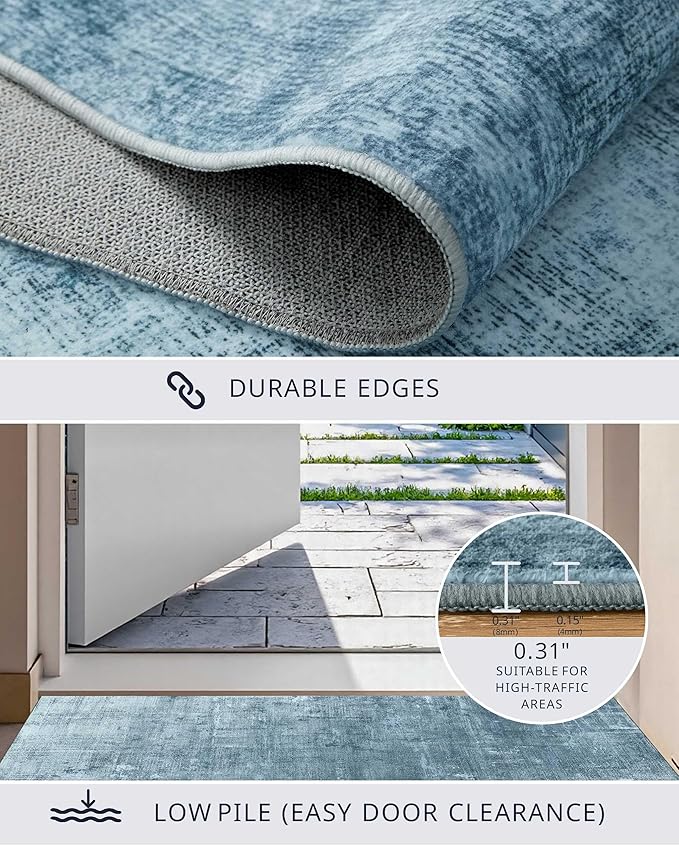 Latte&Fog 2x3 Entryway Rug, Small Modern Abstract Door Mat, Blue Washable Kitchen Rug, Boho Non Slip Low Pile Carpet for Indoor Kitchen, Entry, Front Door and Bathroom