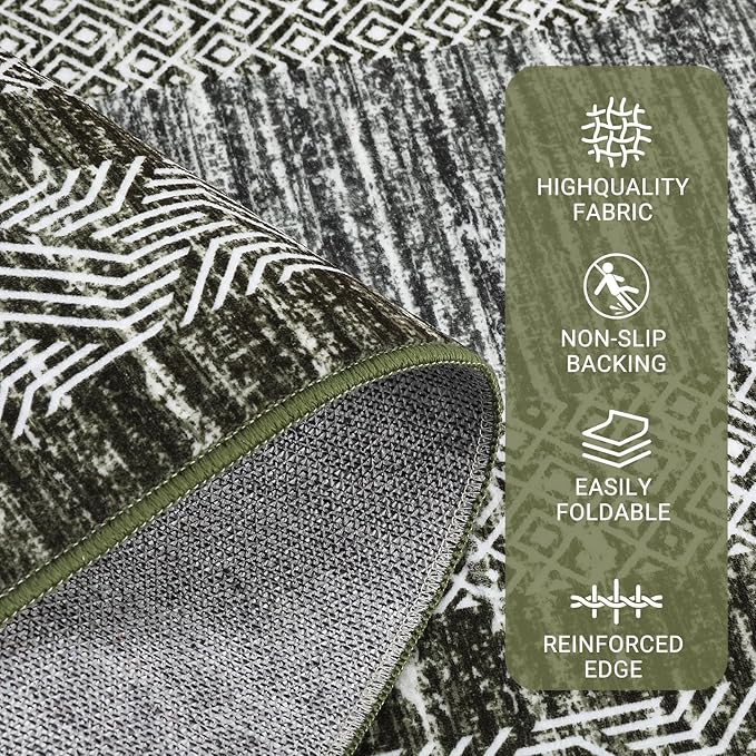 Washable 2.5x10 Kitchen Runner Rug, Easy Clean Geometri Rugs for Hallway Entryway, Indoor Outdoor Non Slip Rug Farmhouse Morden Carpet Door Mat Area Rug for Laundry Room Green