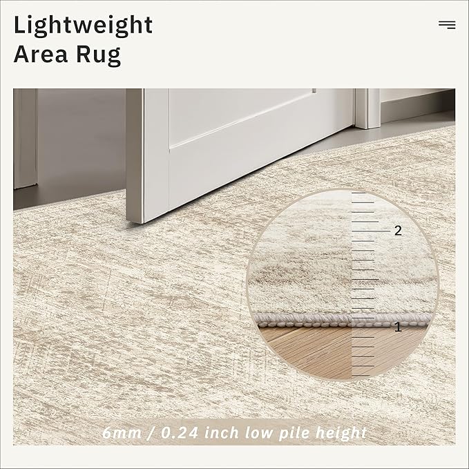 Runner Rug 2'6" x 16' Washable Non-Slip 2.5x16 ft Long Runner Rugs for Kitchen Bathroom Laundry Room Vintage Ultra Thin Runners for Hallway Entryway Beige