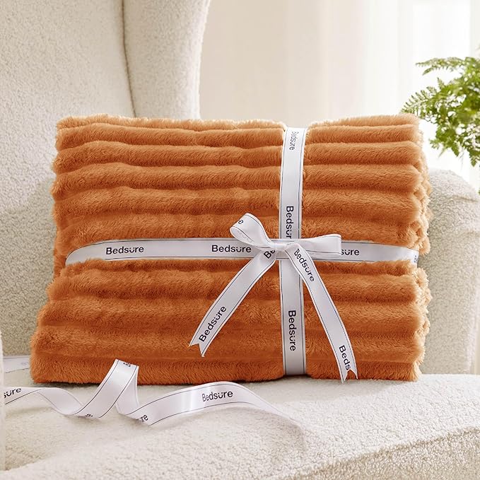 Bedsure GentleSoft Orange California King Size Blanket for Couch - Cozy Soft Fall Blankets for Women, Cute Small Fleece Throws for Girls, 102x96 Inches