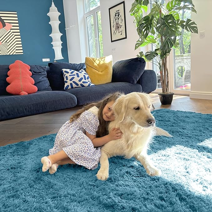 OLANLY 5x8 Machine Washable Large Area Rugs for Living Room, Bedroom, Soft Fluffy Shaggy Bedside Rug, Indoor Floor Carpet for Kids Girls and Boys, Dorms, Nursery, Home Decor Aesthetic, Slate Blue
