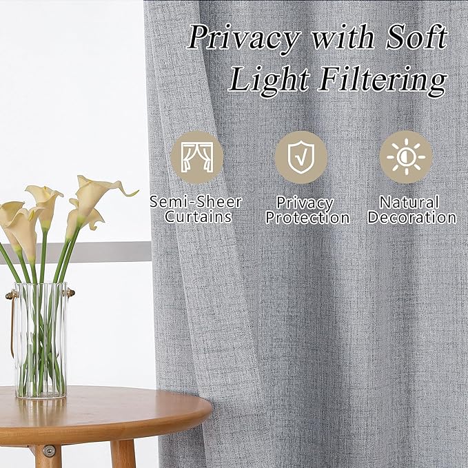 OVZME Grey Valance for Windows, Light Filtering Faux Linen Textured Small Kitchen Valances for Windows, Dual Rod Pocket Farmhouse Short Curtain for Bathroom Basement, 60Wx22L inch, 1 Piece