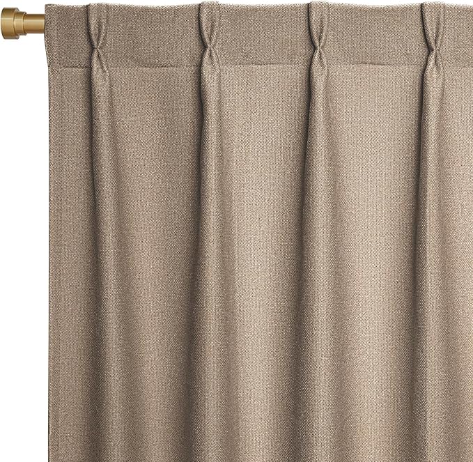 Joydeco Thick Linen Pinch Pleated Curtains 84 Inch Long 2 Panel Set for Living Room, Double-Faced Curtain for Bedroom, Back Tab Blackout Drapes with Adjustable Hooks (40”W x84”L,Thick Linen)